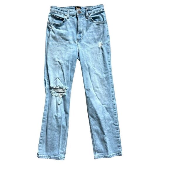 Womens Lee Jean Distessed High Rise Light Rinse Cropped Straight Leg Jeans - 26 - Picture 2 of 5